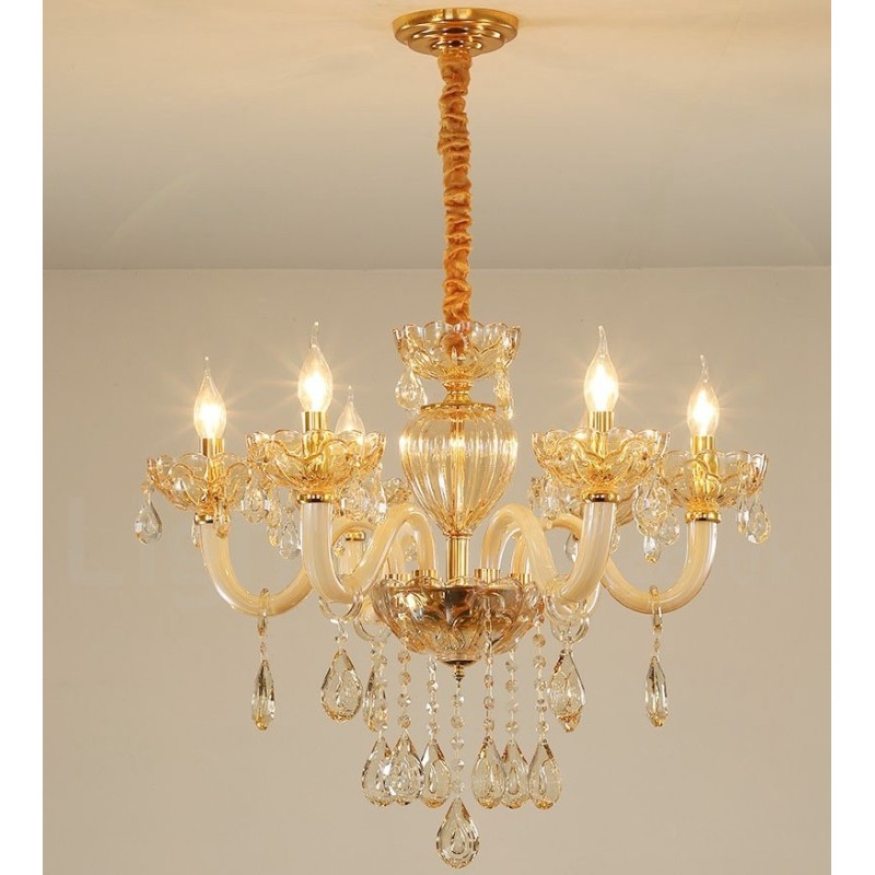 Lampadario a 6 luci in cristallo color champagne stile candela