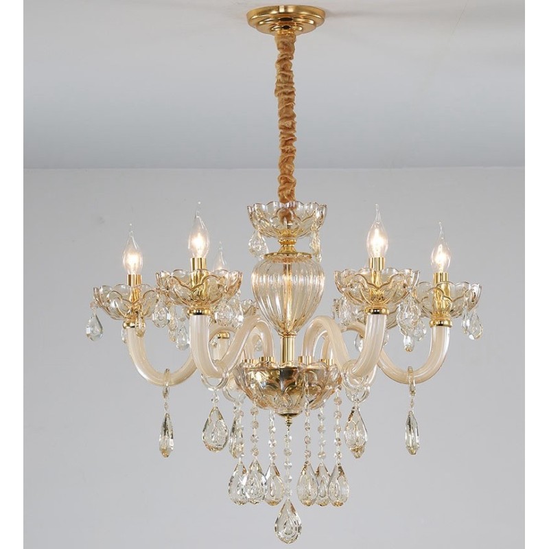 Lampadario a 6 luci in cristallo color champagne stile candela