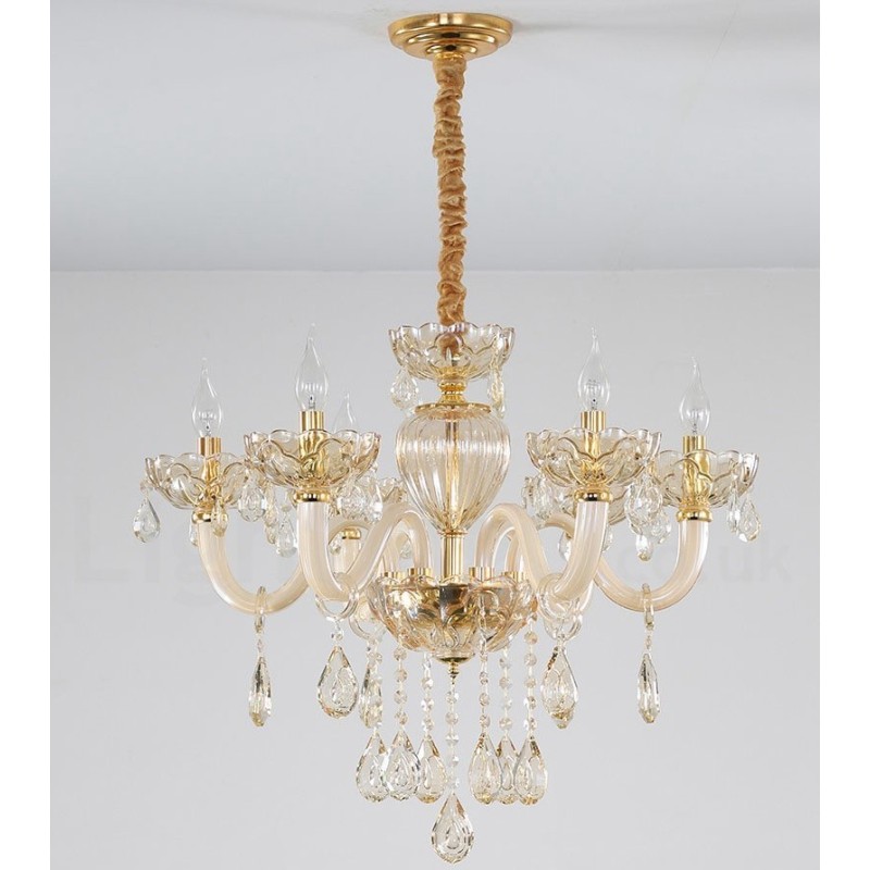 Lampadario a 6 luci in cristallo color champagne stile candela