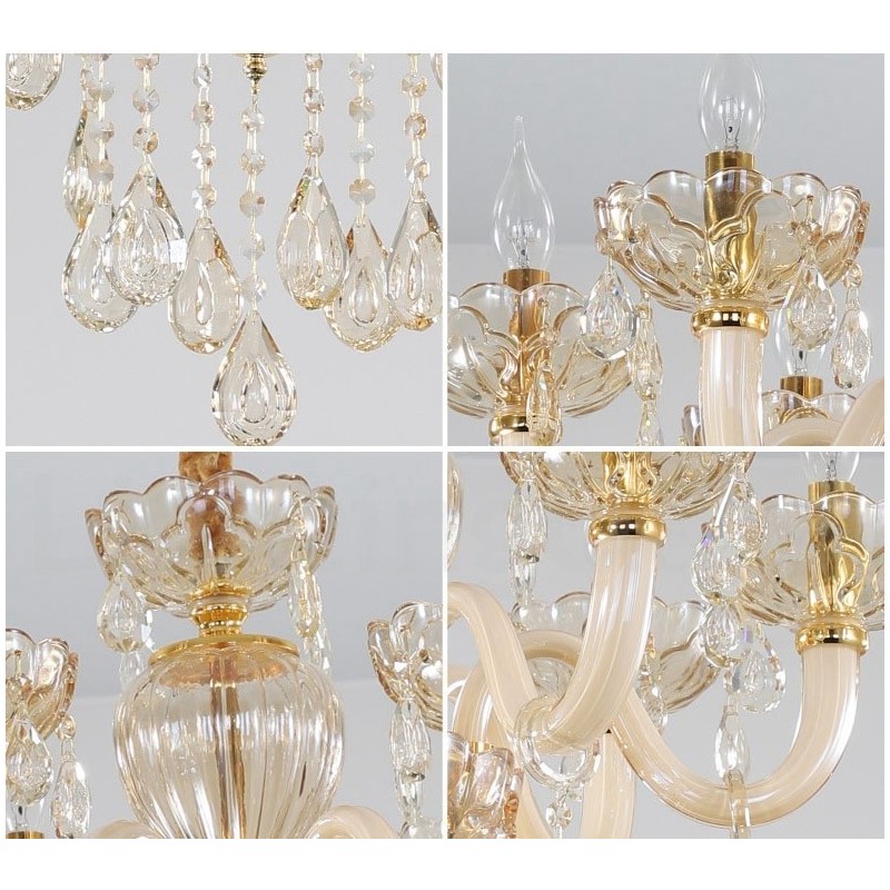 Lampadario a 6 luci in cristallo color champagne stile candela
