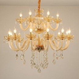 Lampadario in cristallo champagne 18 luci (12+6), 2 livelli, E12/E14