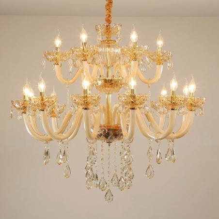 Lampadario in cristallo champagne 18 luci (12+6), 2 livelli, E12/E14