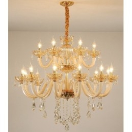 Lampadario in cristallo champagne 18 luci (12+6), 2 livelli, E12/E14