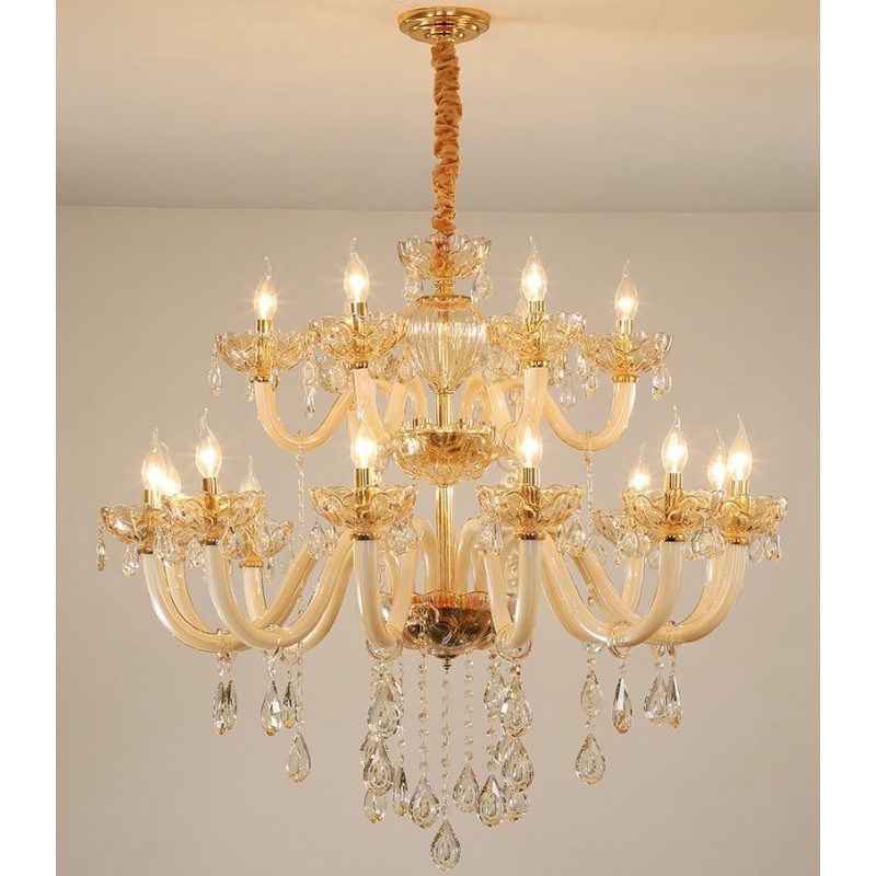 Lampadario in cristallo champagne 18 luci (12+6), 2 livelli, E12/E14