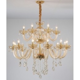 Lampadario in cristallo champagne 18 luci (12+6), 2 livelli, E12/E14