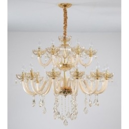 Lampadario in cristallo champagne 18 luci (12+6), 2 livelli, E12/E14
