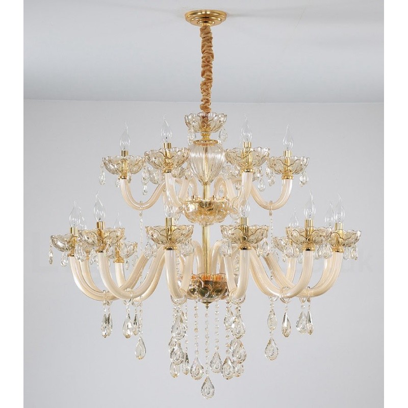 Lampadario in cristallo champagne 18 luci (12+6), 2 livelli, E12/E14