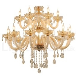 Lampadario in cristallo champagne 18 luci (12+6), 2 livelli, E12/E14
