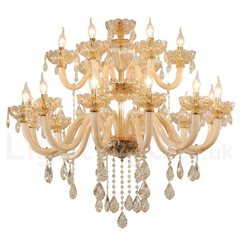 Lampadario in cristallo champagne 18 luci (12+6), 2 livelli, E12/E14