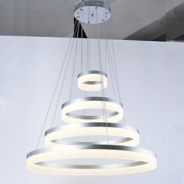 Lampadario a sospensione in acrilico con anello, LED integrato, 4 livelli, argento beige, 80 cm