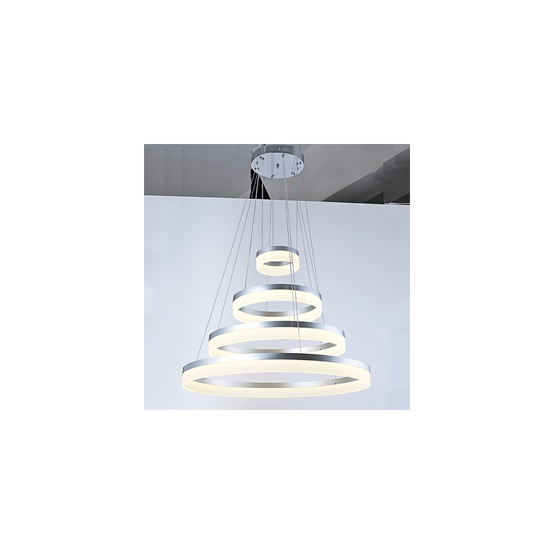 Lampadario a sospensione in acrilico con anello, LED integrato, 4 livelli, argento beige, 80 cm