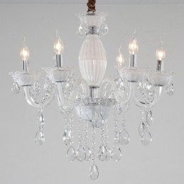 Lampadario a 6 luci in cristallo bianco stile candela