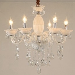 Lampadario a 6 luci in cristallo bianco stile candela