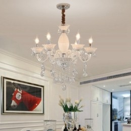 Lampadario a 6 luci in cristallo bianco stile candela