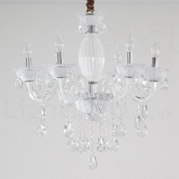 Lampadario a 6 luci in cristallo bianco stile candela