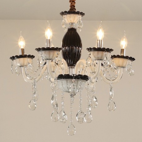 Lampadario in cristallo a 6 luci stile candela nero