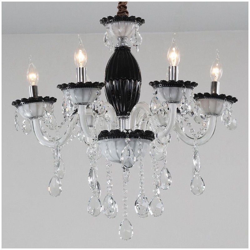 Lampadario in cristallo a 6 luci stile candela nero