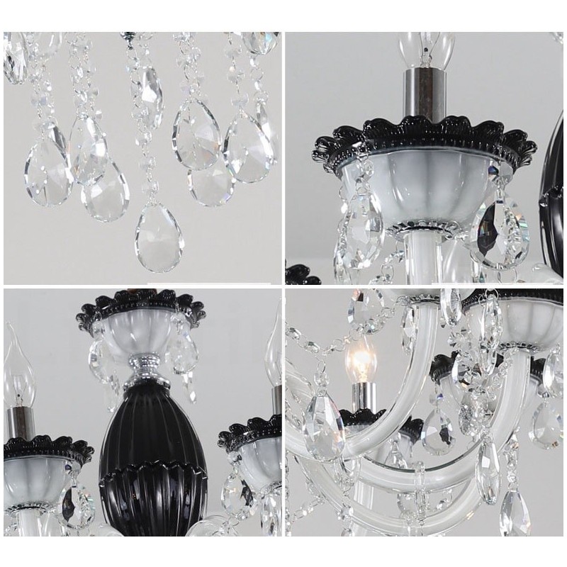 Lampadario in cristallo a 6 luci stile candela nero