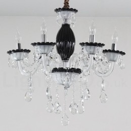 Lampadario in cristallo a 6 luci stile candela nero