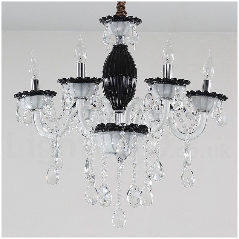 Lampadario in cristallo a 6 luci stile candela nero