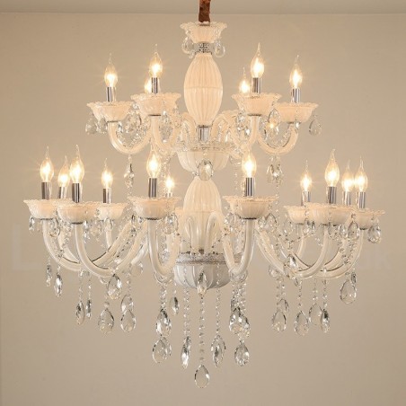 Lampadario a candela in cristallo bianco 18 luci (12+6)