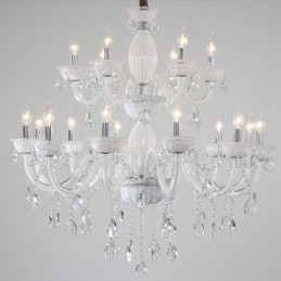 Lampadario a candela in cristallo bianco 18 luci (12+6)