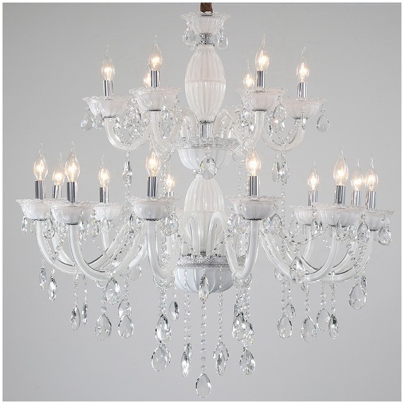 Lampadario a candela in cristallo bianco 18 luci (12+6)