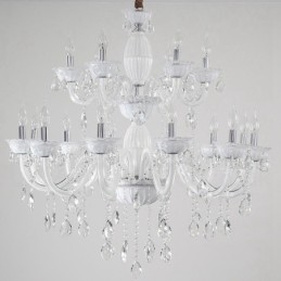 Lampadario a candela in cristallo bianco 18 luci (12+6)