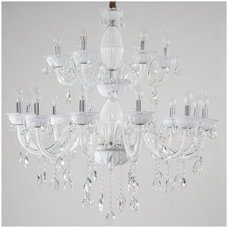 Lampadario a candela in cristallo bianco 18 luci (12+6)