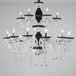 Lampadario a candela in cristallo nero 18 luci (12+6)