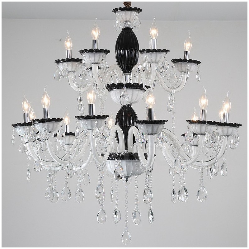Lampadario a candela in cristallo nero 18 luci (12+6)