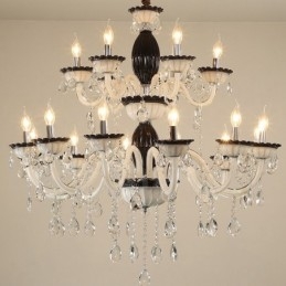 Lampadario a candela in cristallo nero 18 luci (12+6)