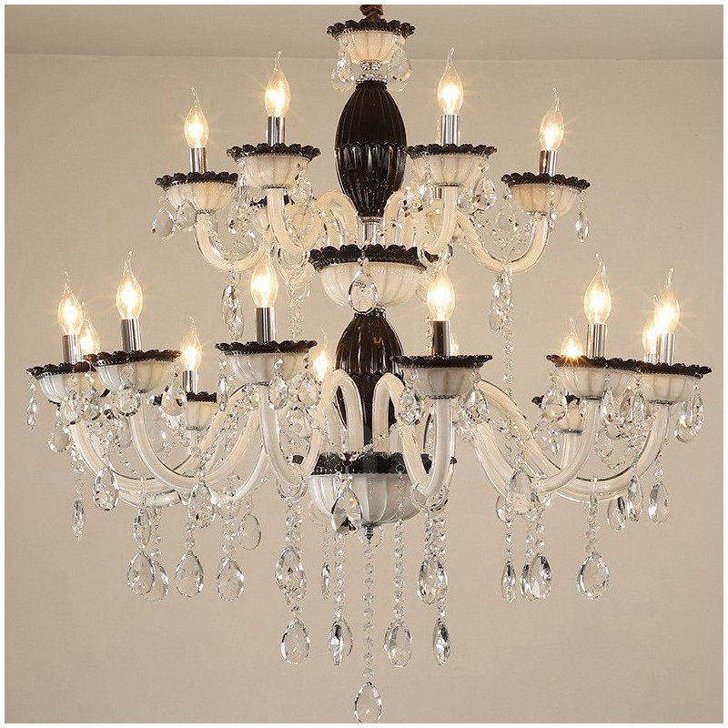 Lampadario a candela in cristallo nero 18 luci (12+6)
