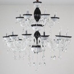 Lampadario a candela in cristallo nero 18 luci (12+6)