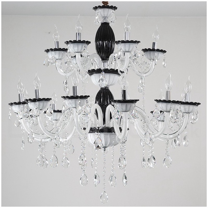 Lampadario a candela in cristallo nero 18 luci (12+6)