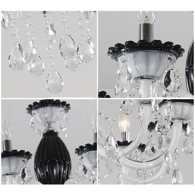 Lampadario a candela in cristallo nero 18 luci (12+6)