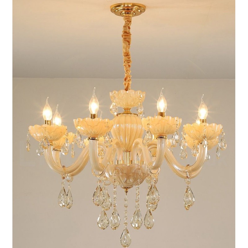 Lampadario a candela in cristallo champagne 8 luci