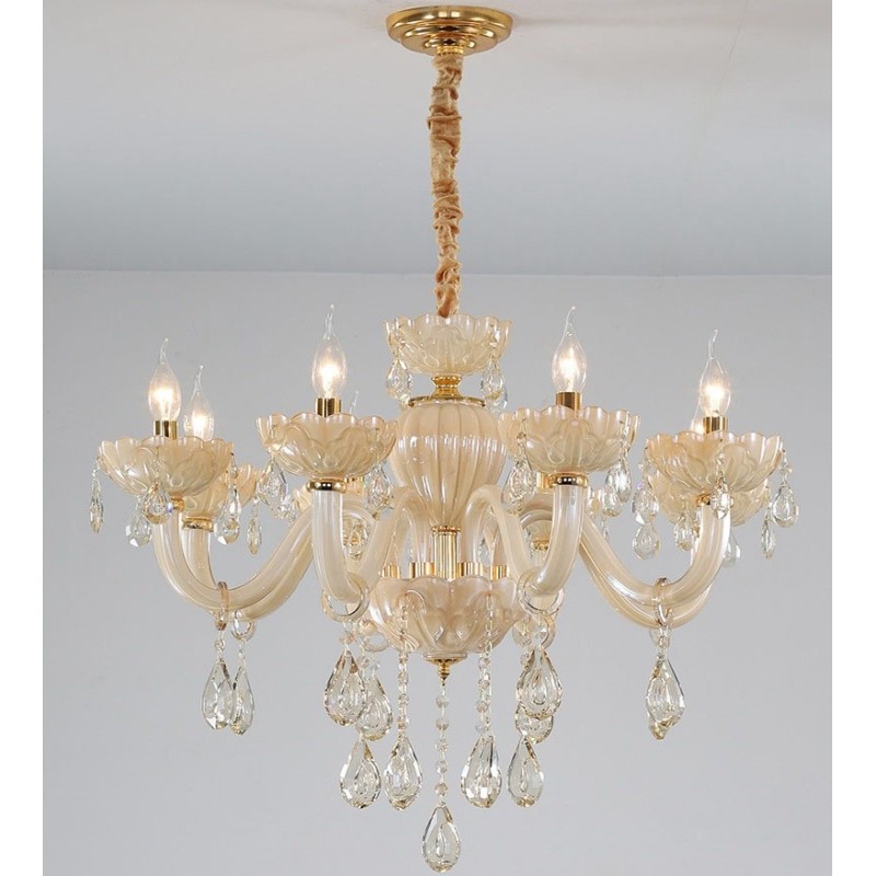 Lampadario a candela in cristallo champagne 8 luci