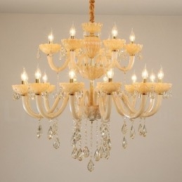 Lampadario a candela in cristallo champagne 18 luci (12+6)