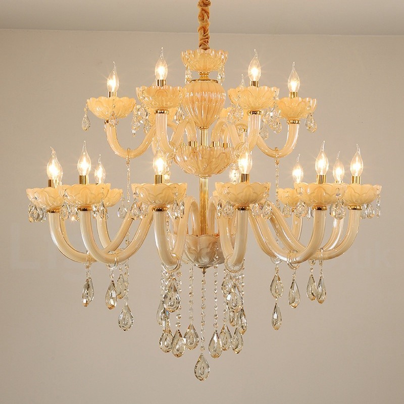 Lampadario a candela in cristallo champagne 18 luci (12+6)