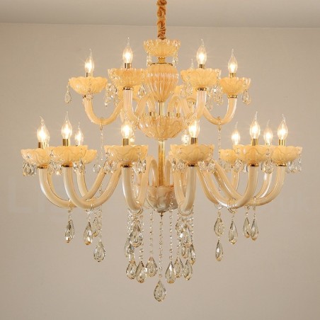Lampadario a candela in cristallo champagne 18 luci (12+6)
