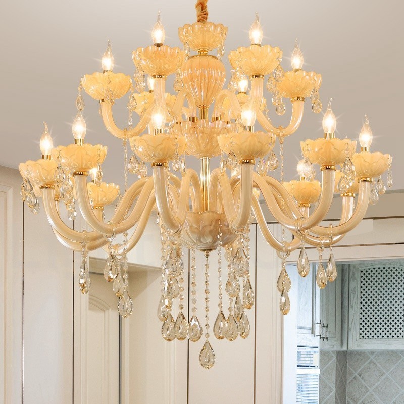 Lampadario a candela in cristallo champagne 18 luci (12+6)