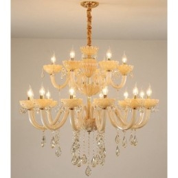 Lampadario a candela in cristallo champagne 18 luci (12+6)