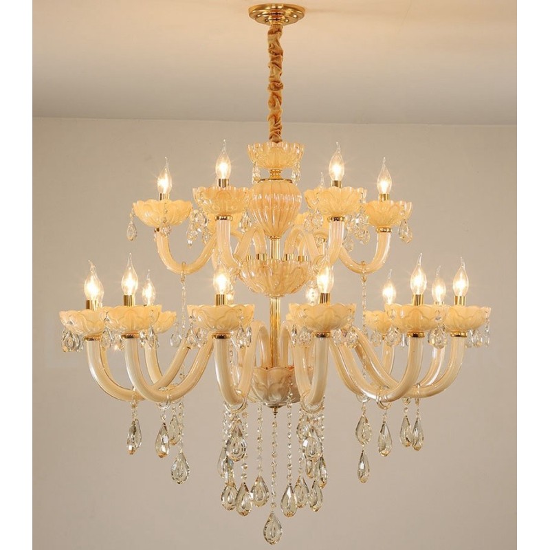 Lampadario a candela in cristallo champagne 18 luci (12+6)