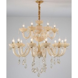 Lampadario a candela in cristallo champagne 18 luci (12+6)