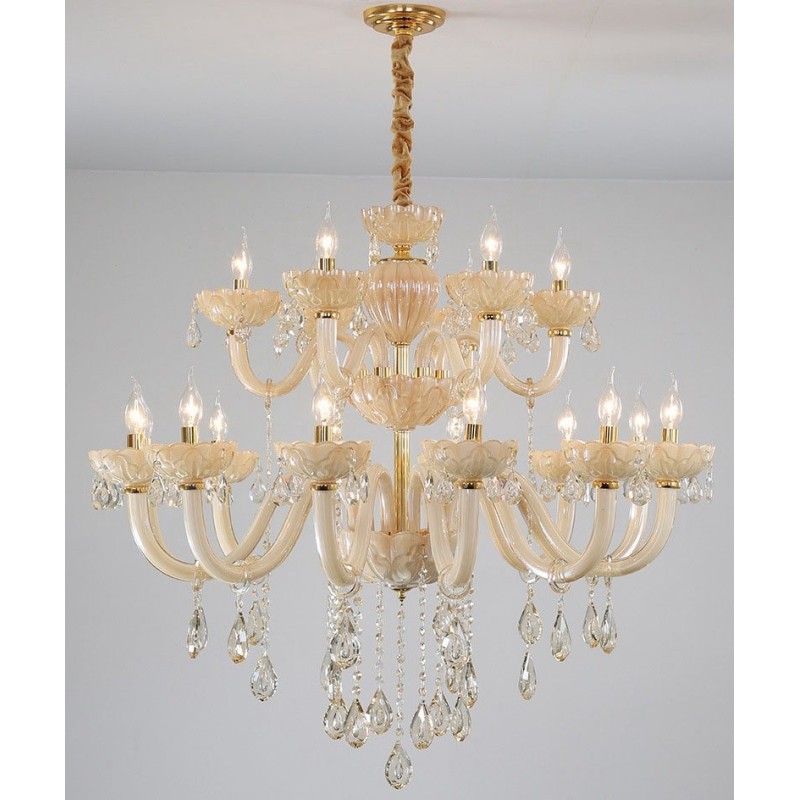 Lampadario a candela in cristallo champagne 18 luci (12+6)