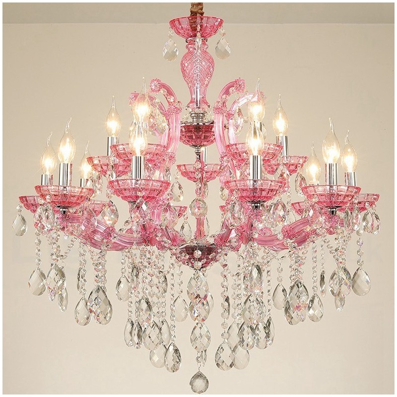 Lampadario a candela in cristallo multicolore 18 luci 12+6