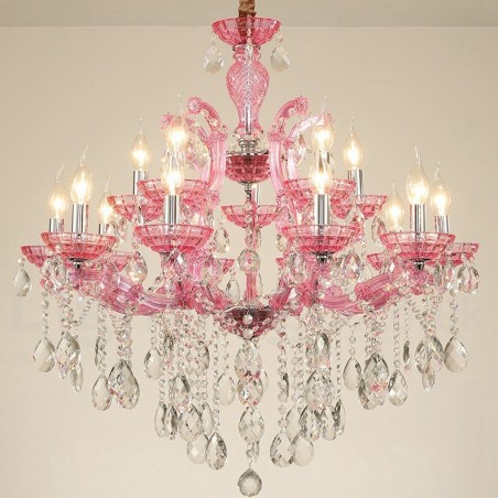 Lampadario a candela in cristallo multicolore 18 luci 12+6