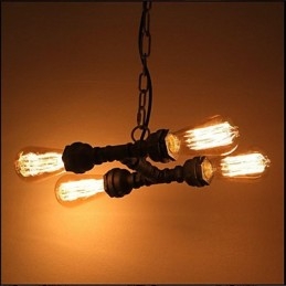 Lampadario vintage industriale a 4 tubi, 3 luci, metallo marrone