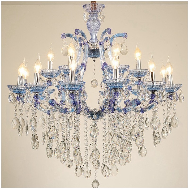 Lampadario a candela in cristallo multicolore 18 luci 12+6